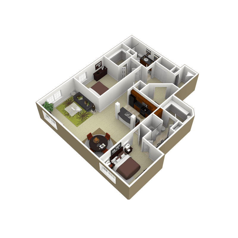 Floor plan for 2 beds, 2 baths, 1698 sqft